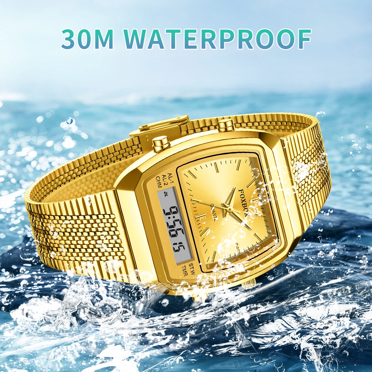 LIGE FOXBOX ساعات إلكترونية فاخرة للنساء مزدوجة رقمية كاجوال رياضية مقاومة للماء كوارتز مضيئة ساعات نسائية جديدة