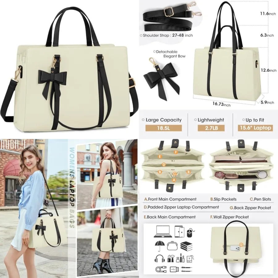 

Laptop Bag for Women 15.6 inch Laptop Tote Bag Waterproof Leather Computer Bag Large Lightweight Briefcase Professional Busines