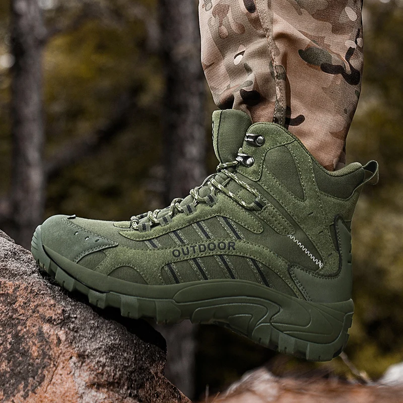 하이탑 부츠 남성 신발 편안한 캐주얼 아웃도어 하이킹 신발 남성 통기성 하이킹 신발 두꺼운 밑창 전투 부츠 남성
