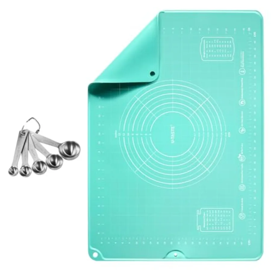 

Набор мерных ложек из нержавеющей стали 18/8 для сухих и жидких ингредиентов (набор из 5 шт.), большой силиконовый коврик для кондитерских изделий размером 20 x 28 дюймов Foo