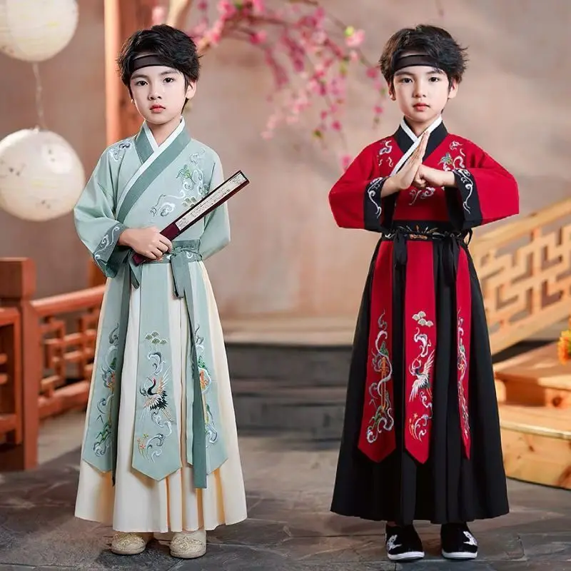 

Kids Hanfu Tang Costume - Chinese Traditional Boy/Girl Scholar Dress for Performance, Confucian Ceremony