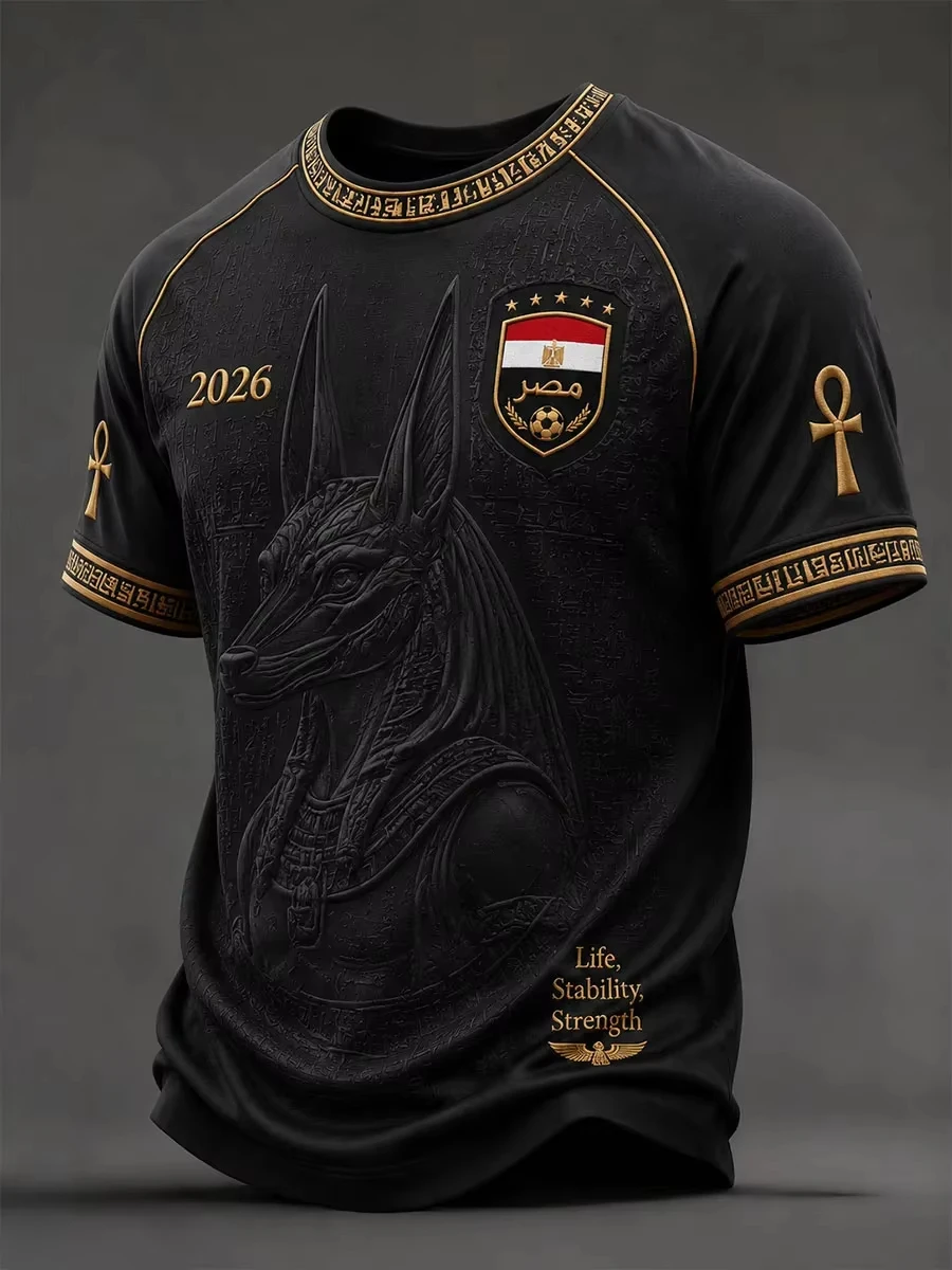 2026 Men Egypt National Team Raglan Football Shirt Full Ancient Egyptian Relief Jacquard Quick Dry Breathable Fan Sport Jersey