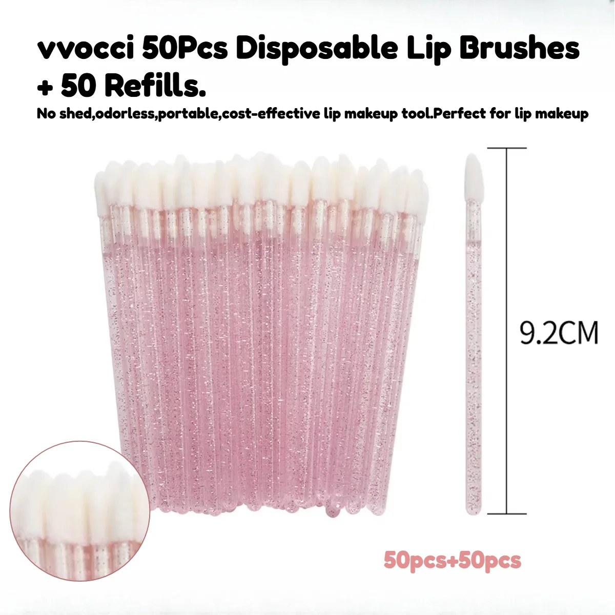 vvocci 50Pcs Disposable Lip Brushes + 50 Refills.Perfect for lip makeup.No shed,odorless,portable,cost-effective lip makeup tool