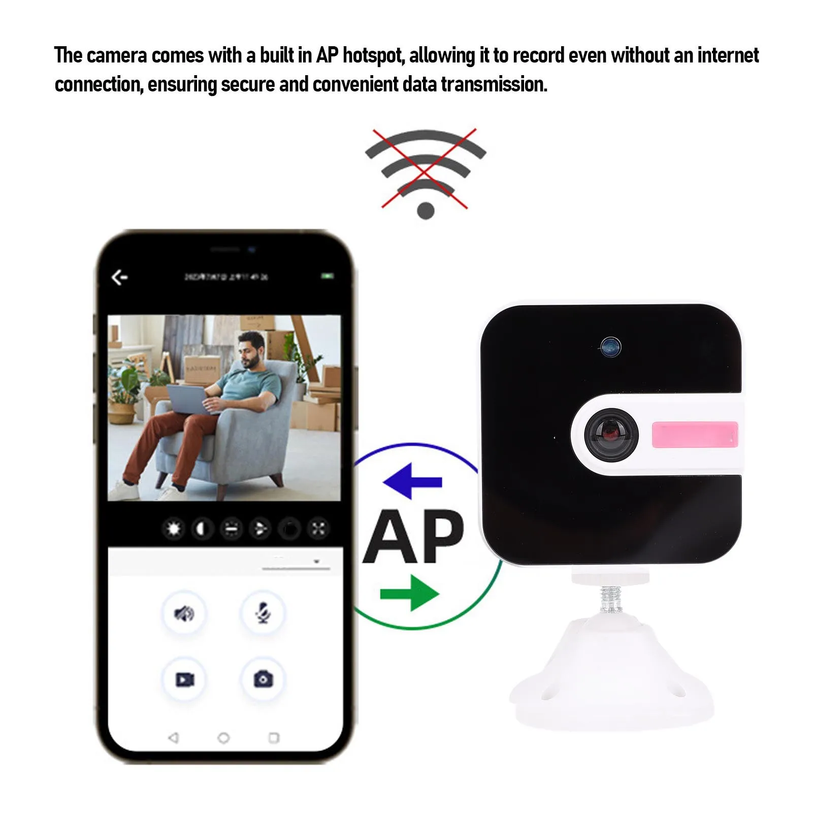 2K Security Camera WiFi Battery Powered Indoor Camera HD Recording 2 Way Talk 32GB Memory Cloud Storage for Home Wireless Camera