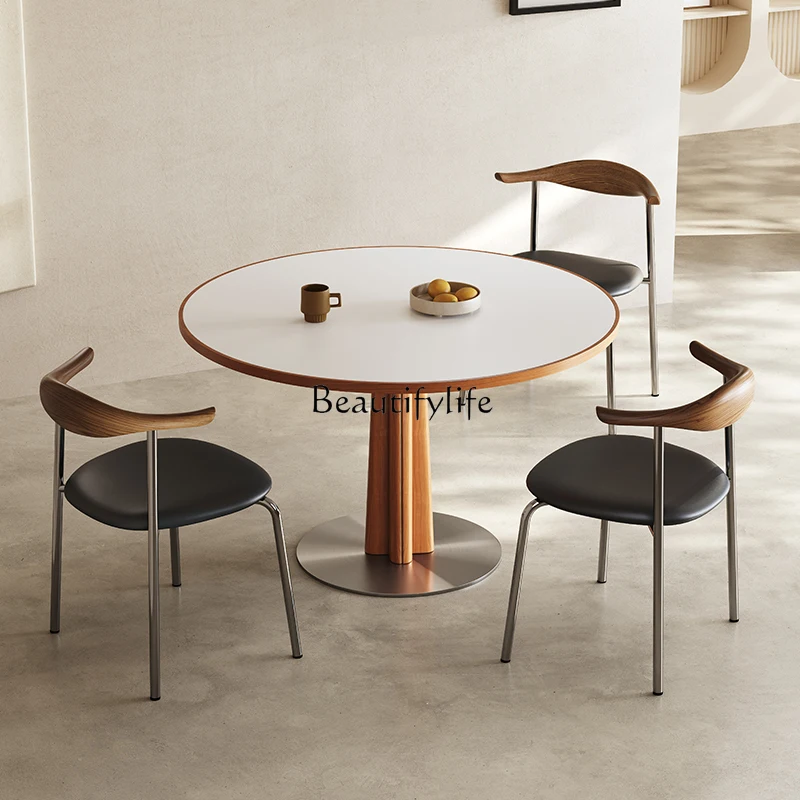 

Medieval rock slab dining table household Nordic simple log small apartment dining table