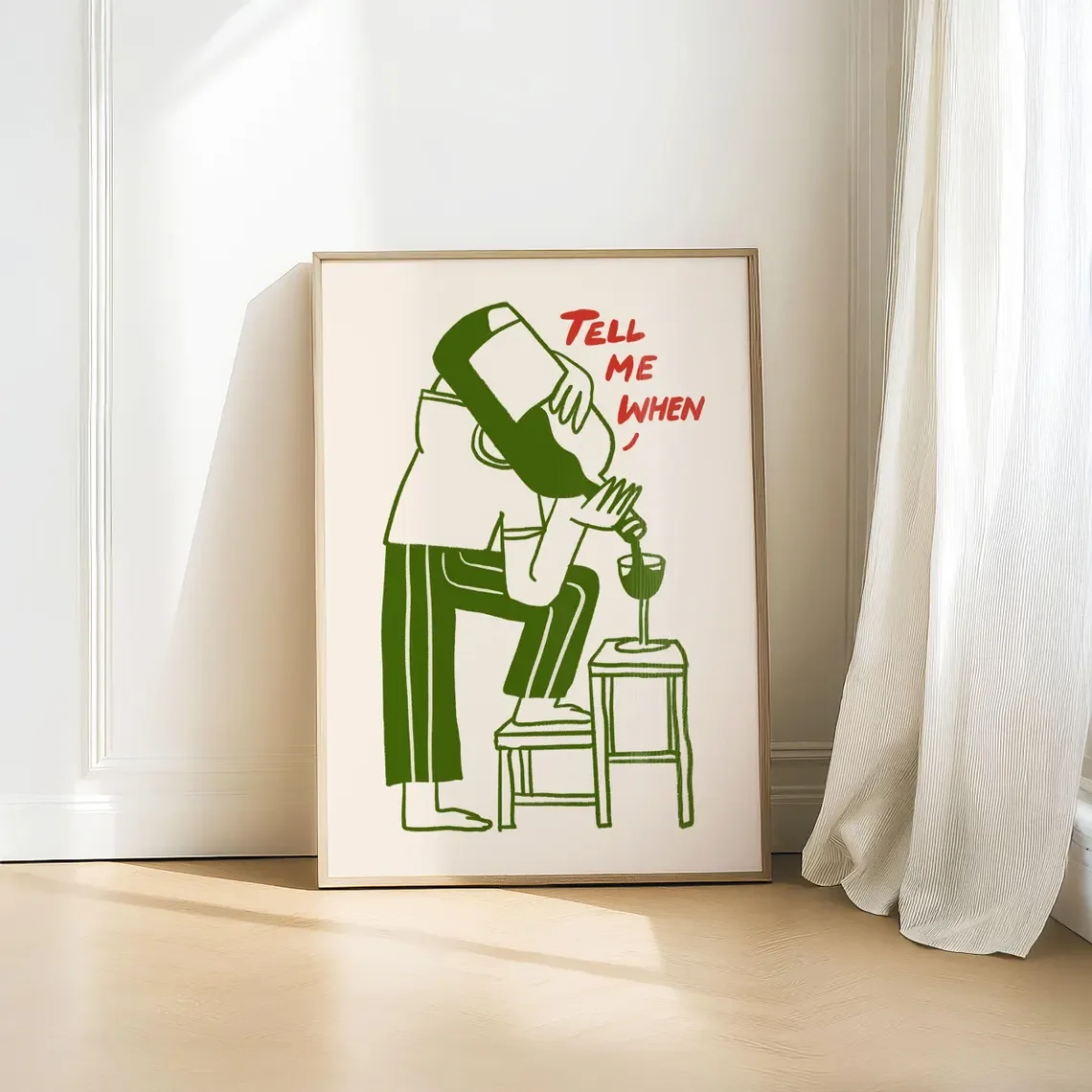 Funny Wine Wall Art, Tell Me When Print, Kitchen Decor, Wine Lover Gift, Retro Bar Cart Print, Dining Room Wall Decor, Vintage C view 2