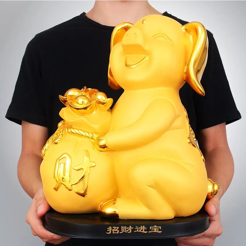 Large HOME Shop Parlour room TOP decoration art Business Money Drawing Good luck Propitious golden Fortune Pig talisman Statue