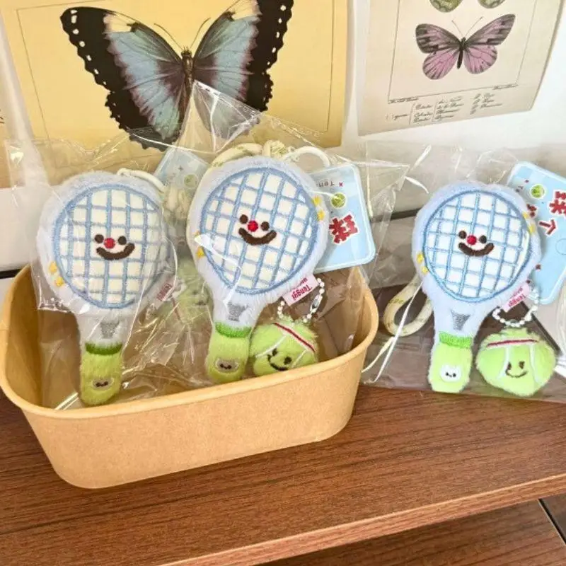 

Tennis Racket Figurine Badge Pendant Korean Plush Keychain Bag Charm Cartoon Bag Pendant Couple's Hanging Ornament Decoration