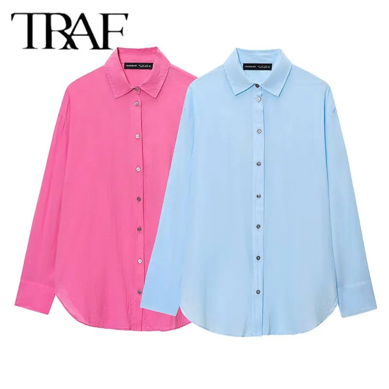 

TRAF2025 New Women's Fashion Single Breasted Loose Shirts Turn-down Collar Long Sleeve Casual Shirts Female Blouses Tops