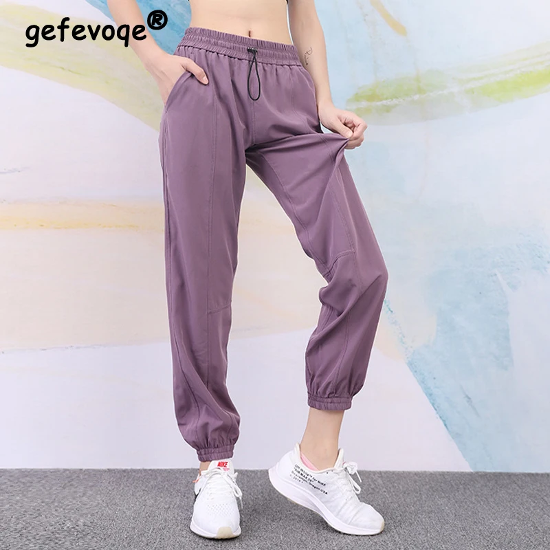 Zomermode Elastische Taille Losse Casual Sportieve Broek Laadies Effen Kleur Eenvoudige All-Match Joggingbroek Dames Lantaarn Broek