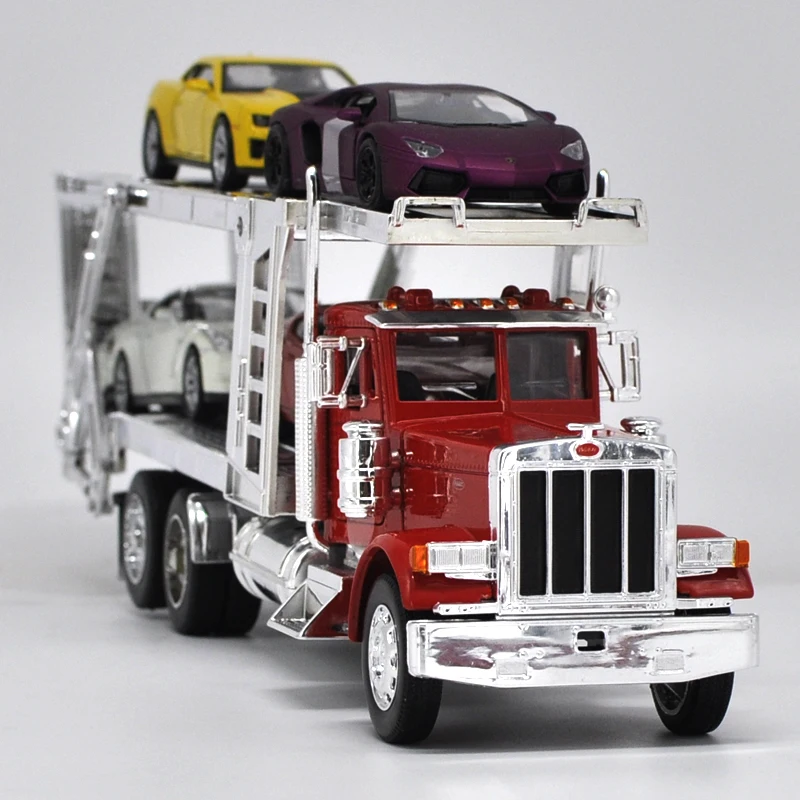 WELLY 1:32 Kenworth Alloy Trailer Car Model Diecast Metal American Transporter Truck Vehicles Car Model Simulation Kids Toy Gift