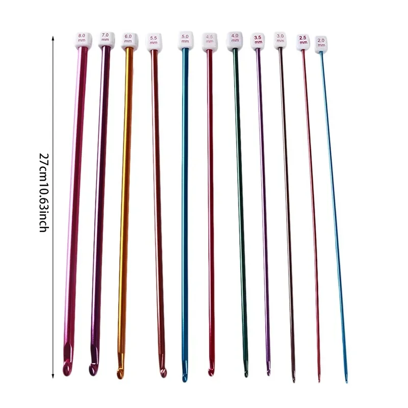 11-teiliges Set Tunesische Afghanische Häkelnadeln Stricknadeln Mehrfarbige Aluminium-Stricknadeln Häkelnadel-Sets 2-8 mm – Detail 12
