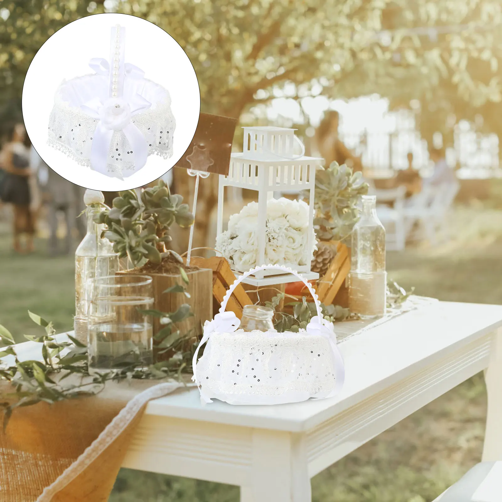 

Exquisite Lace Wedding Basket High-Quality Materials Romantic Floral Design Decor