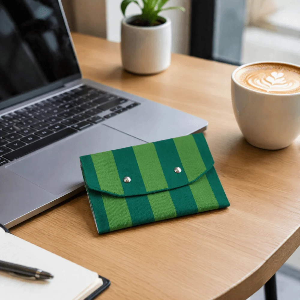 Trendy Snap Button Flap Small Clutch Bag Portable Colorful Makeup Pouch Casual Style Compact Striped Knit Coin Purse Party