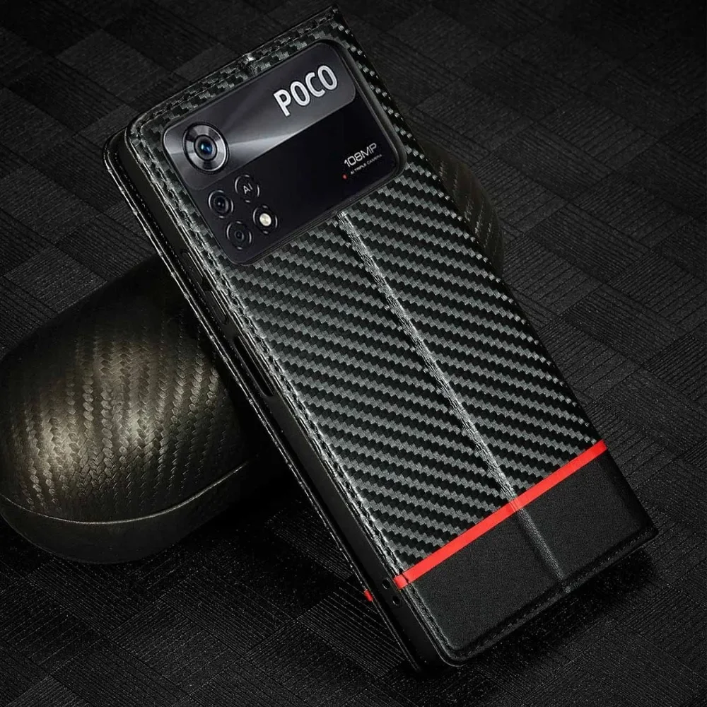 

Phone Case for Xiaomi Redmi Note 14 13 12 11 Pro Plus 11S 12S POCO X6 X5 14C 13C 5G Magnetic Carbon Fiber Leather Wallet Cover