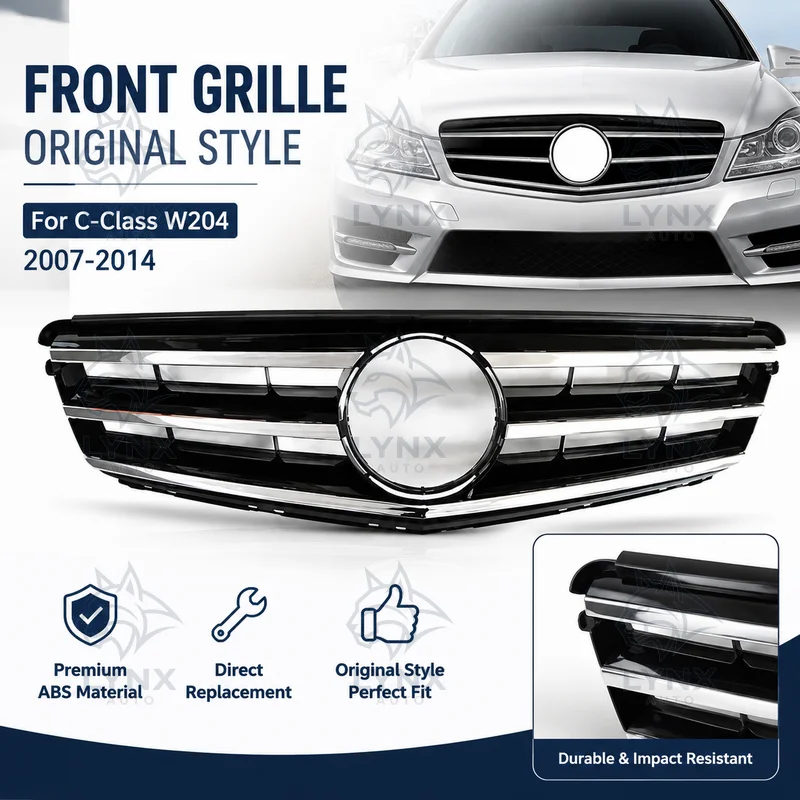 Vehicle Front Grille For Mercedes-Benz C-Class W204 2007-2014 Original Style Direct Replacement ABS Plastic Grille