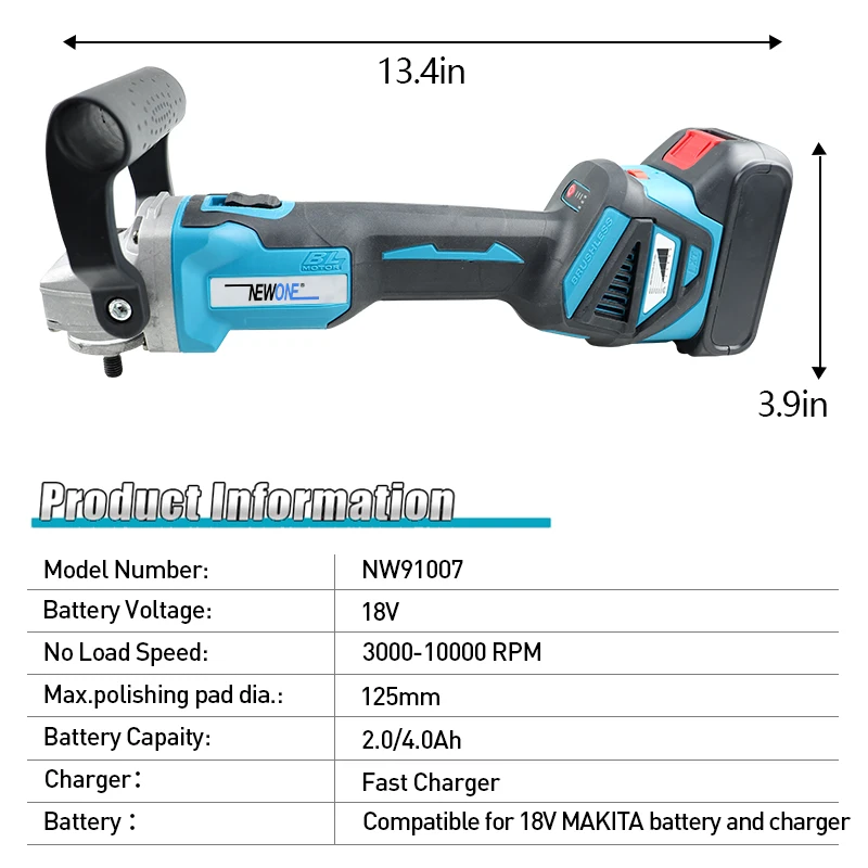 6 Speeds Adjustment  Cordless Brushless Polisher M14 125mm Car Waxing Electric Polishing Machine For 18V Makita Battery