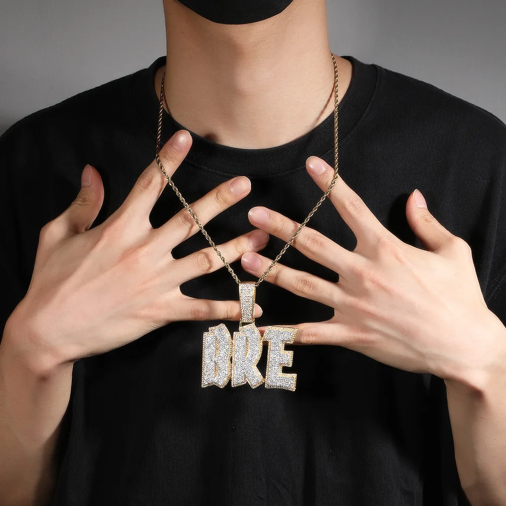 

Ожерелье с подвеской в виде смелого шрифта по индивидуальному заказу для мужчин, ожерелье с буквами из кубического циркония со льдом, персонализированные ювелирные изделия в стиле хип-хоп