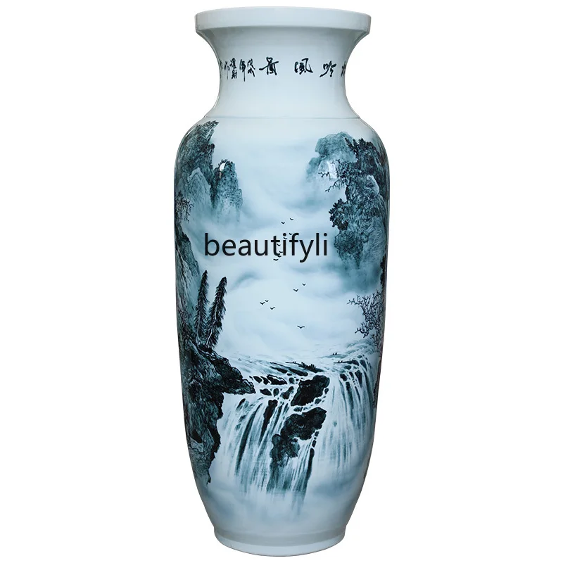 

Jingdezhen Famous Hand-Painted Ceramics Ink Color Landscape Welcome Pine Floor Vase Home Living Room Decoration