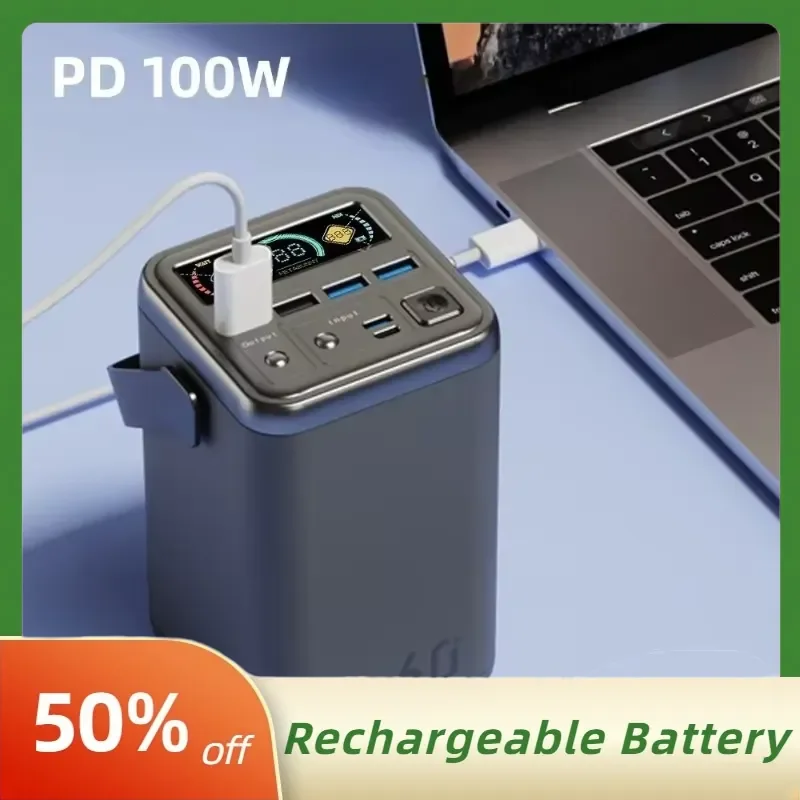 60000mAh 100W Fast Charging Power Bank for Macbook AIR/PRO Phone Projector Outdoor Wild Fishing Portable Powerbak LED Display