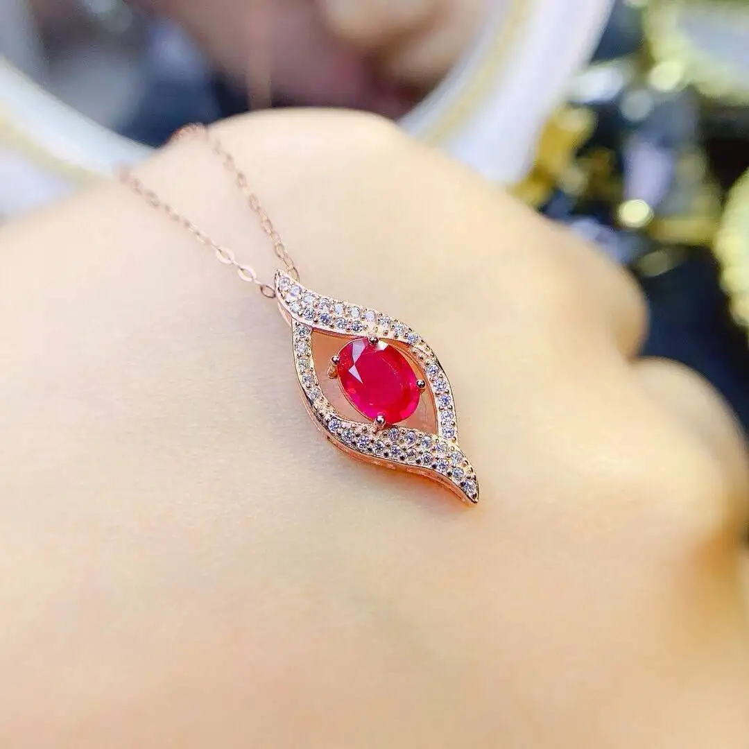 

KJJEAXCMY New Jewelry Natural Women's Ruby Pendant 925 silver inlay Colorful and splendid Crystal pure fire flash explosion