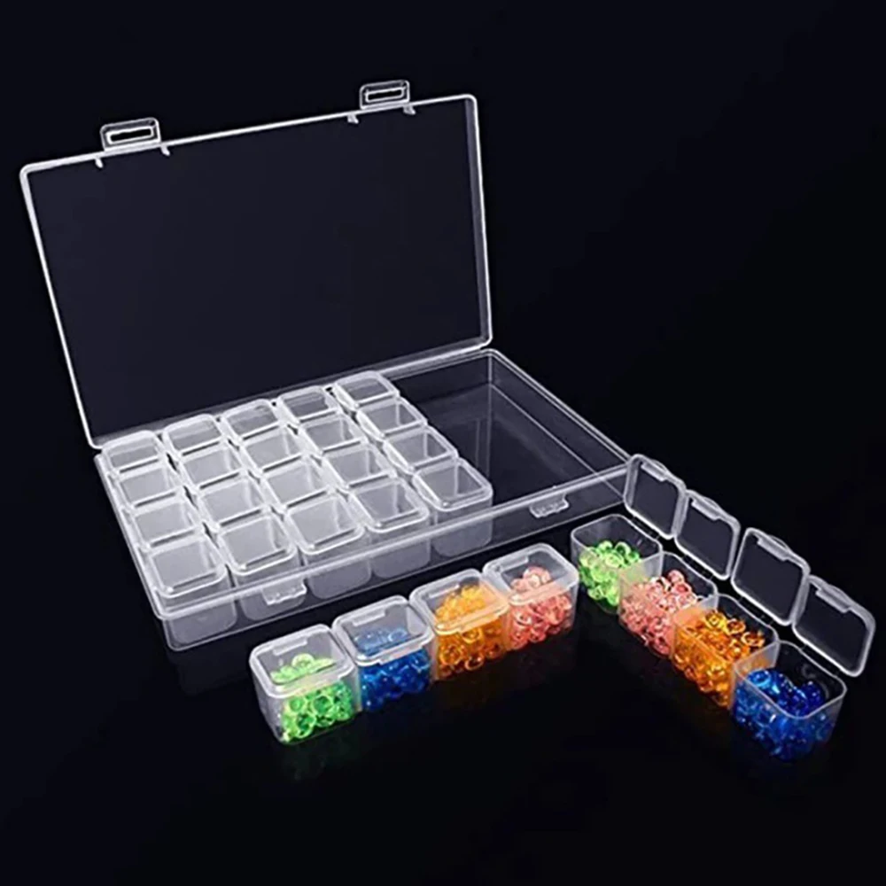 28 Grids Diamond Painting Tools Storage Box with Funnel Sticker pen Diamond Painting Embroidery Accessories Container