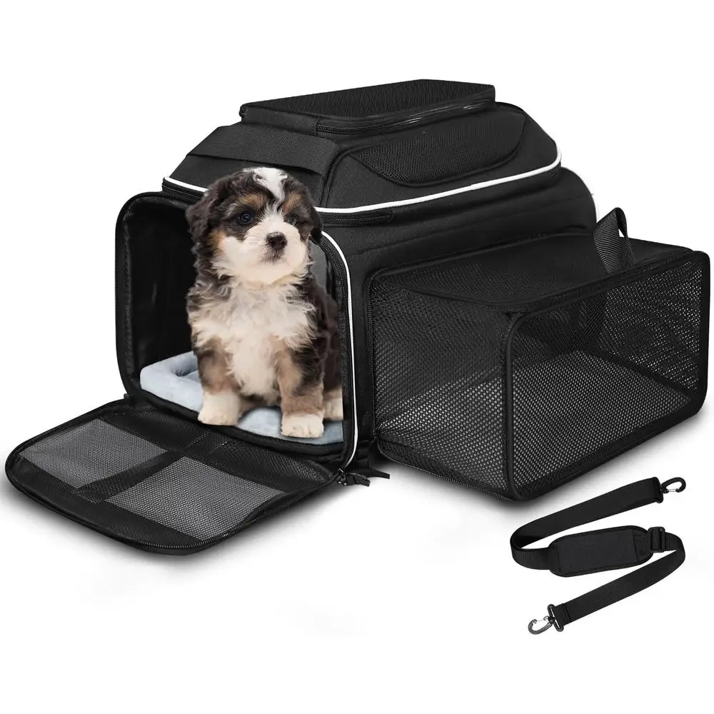 

Expandable 18x11x11 Inches Airline Approved Carrier for Small Cats and Dogs with Locking Zippers and Anti-Scratch Mesh (Black)