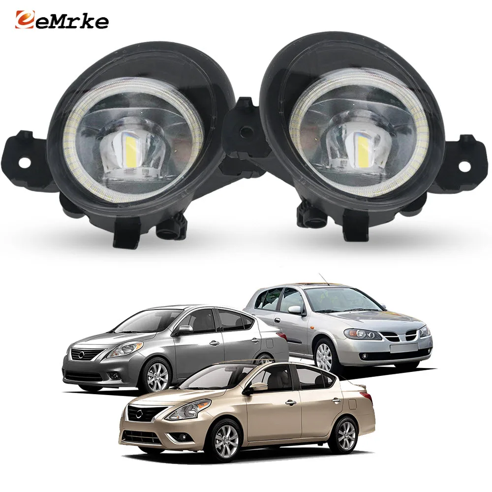 

2x светодиодные противотуманные фары Angel Eye DRL в сборе, 30 Вт, для Nissan Almera N16 N17 2003-2019, дневные ходовые огни, фары головного света