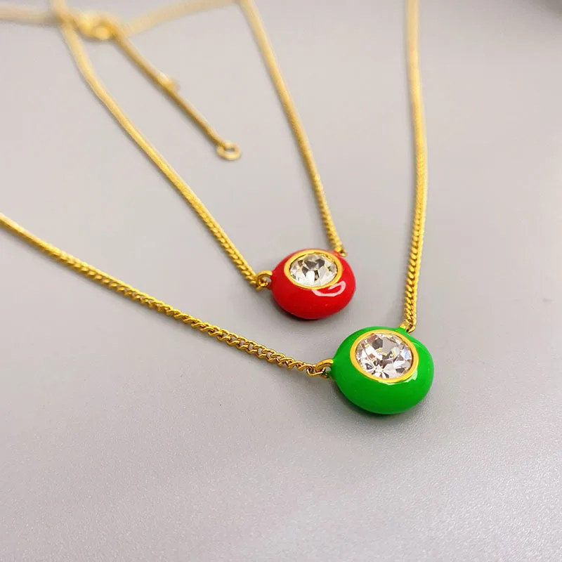 

Classic Jewelry Fashion Ins Style Candy Color Enamel Small Ball Inlaid Clear Glass Light Luxury Drip Oil Pendant Necklace Women