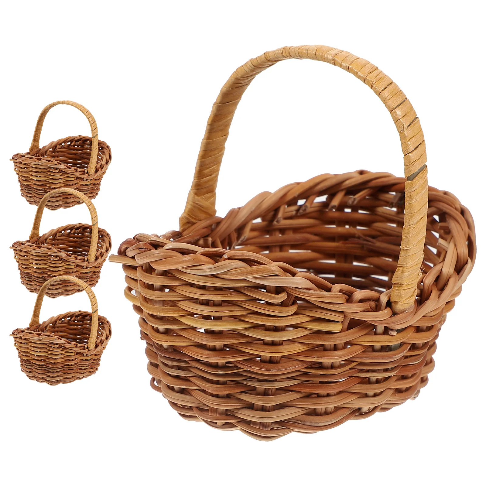 4 Pcs Wicker Storage Basket Mini House Vintage Rattan Baskets Small Flower