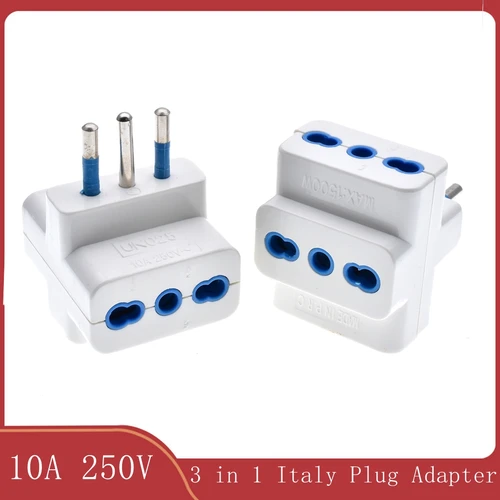Adaptador de viaje con enchufe de 3 pines de 1 vía a 3 vías italiano a italiano 10A para Chile, Uruguay, Italia