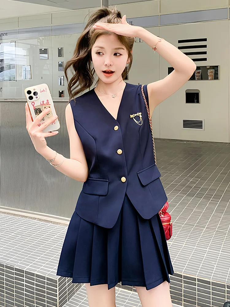 

Summer Beautiful Set Dr Women's Size Slimming Svel Top Pleated Skirt Two-Piece Set Casual Sle Polyester Fiber