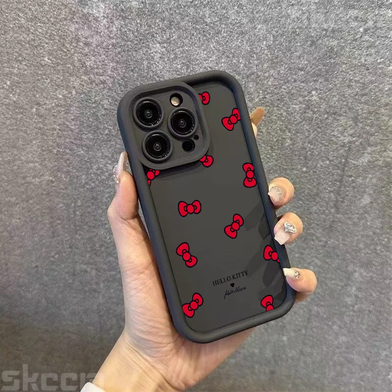 لطيف مرحبا كيتي BowKnot سيليكون لينة قضية الهاتف آيفون 16 15 14 13 12 11 برو ماكس 7 8 زائد 16E X XR XS ماكس ماتي غطاء