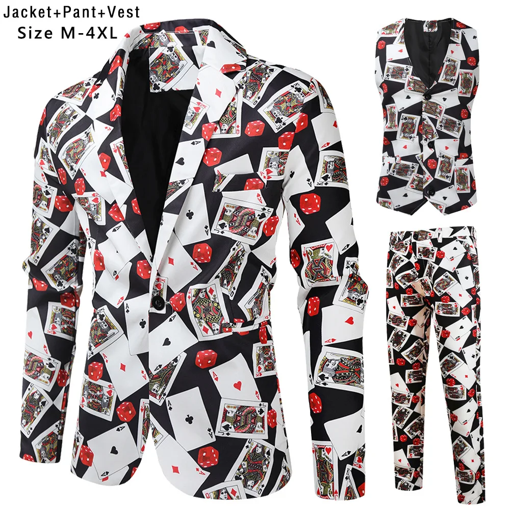 

Новое поступление на Рождество 2024, мужской повседневный костюм с одной пуговицей и принтом, европейский и американский новогодний мужской костюм-тройка