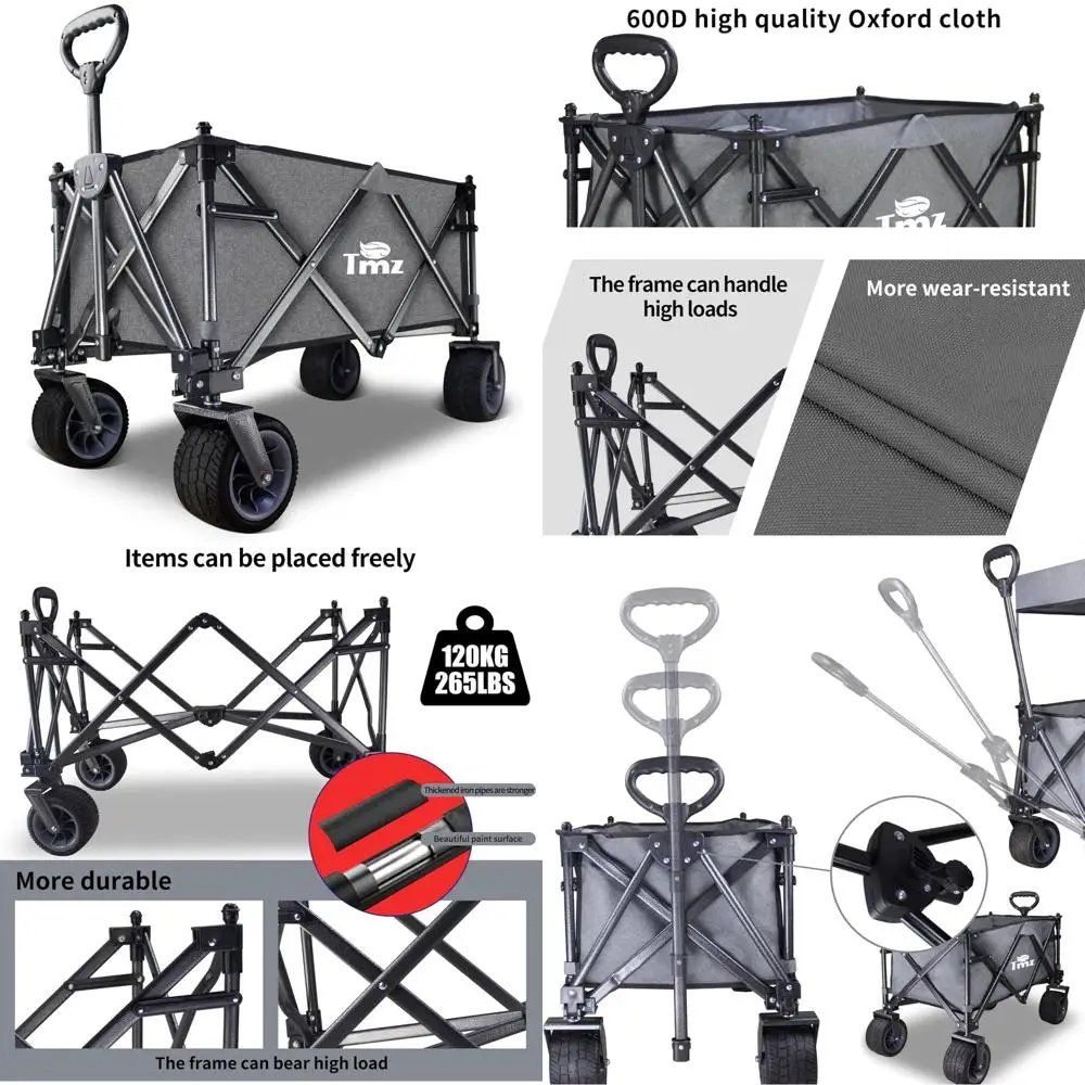 

Heavy-Duty Outdoor Folding Wagon Cart with Big Wheels for Gardening, Camping, and Utility Use - Collapsible and Portable