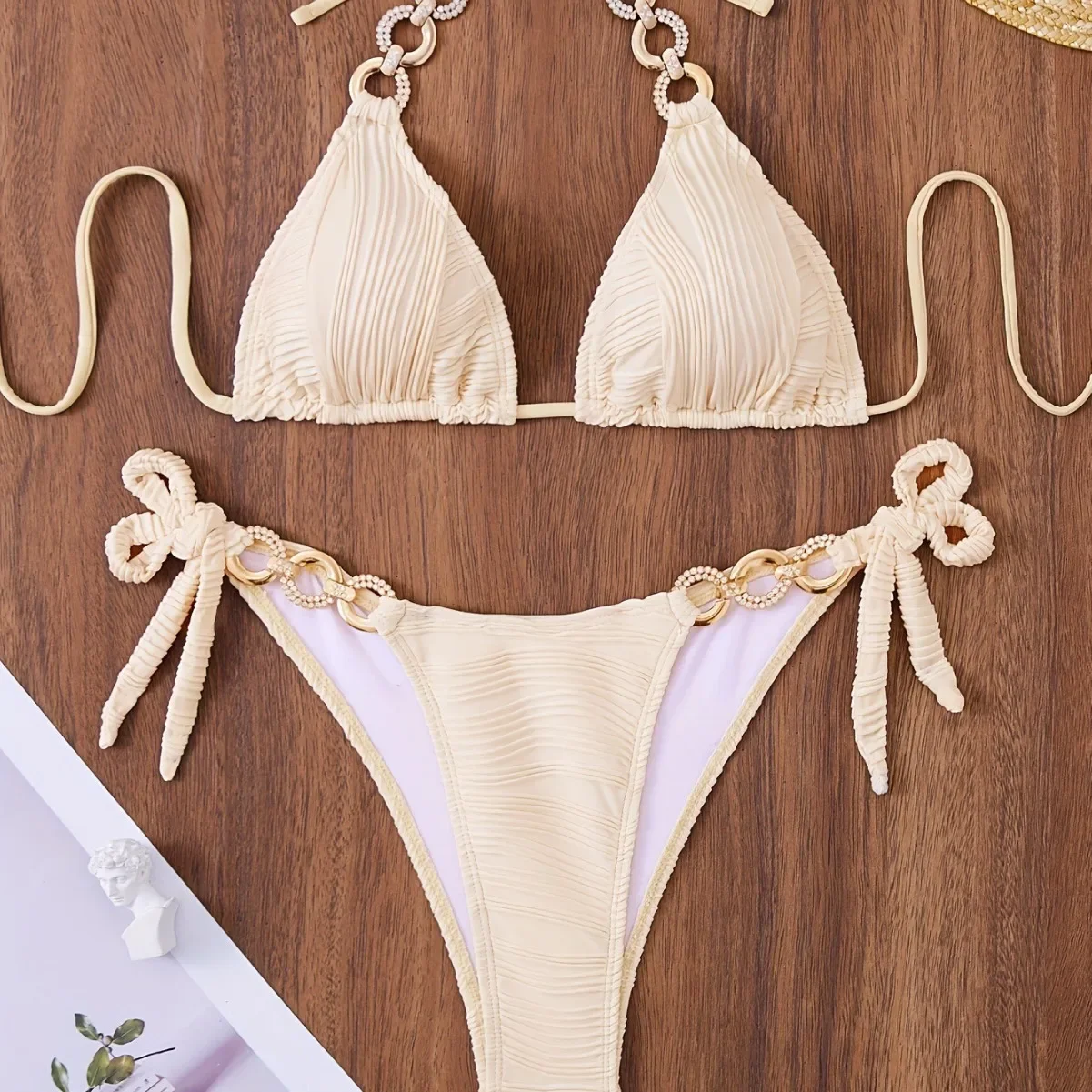 Seksi Halter Brasil Bikini Push Up Perban Bikini Wanita Baju Renang Berlian Imitasi Cincin Terhubung Baju Renang Wanita Biquini Baju Renang