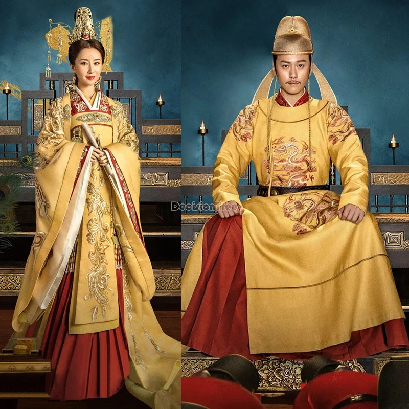 2024 film tv costume world chinese ancient tang dynasty male emperor dress queen dress golden dragon robe couple ancient costume