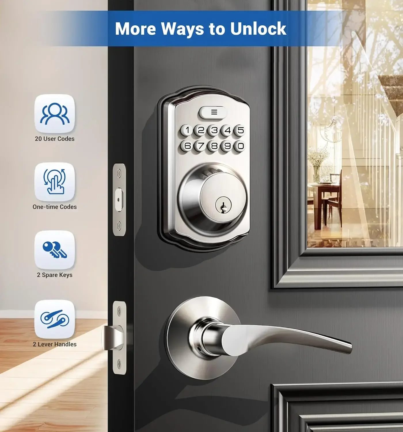 Keyless Entry Door Lock with 2 Lever Handles - Electronic Keypad Deadbolt, Auto Lock, Easy Installation Digital Smart Code Door