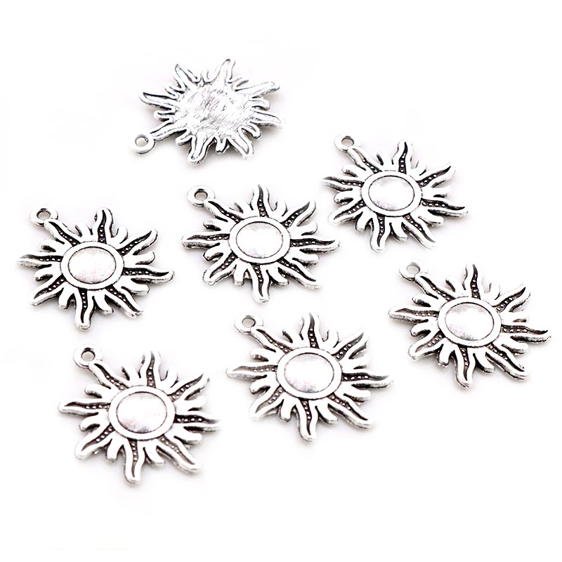 10 sztuk Charms słońce 28x24mm antyczne Charms, wisiorek Fit,Vintage tybetański brąz srebrny kolor, DIY dla bransoletka naszyjnik