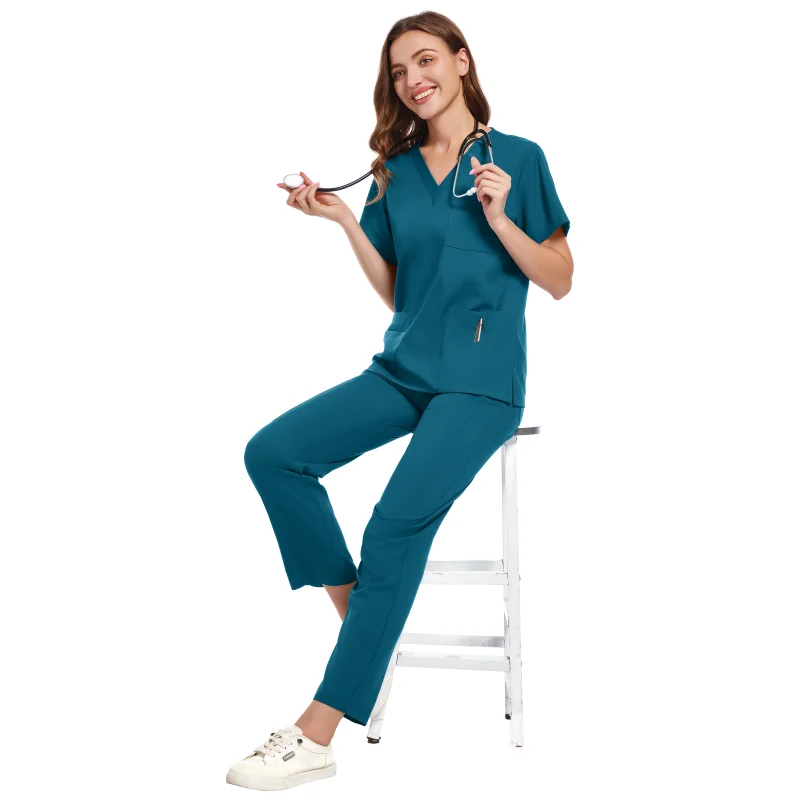 Mens Scrubs Uniform Sets Soft High Quality Scrub Nurse Unisex Beauty SPA Jogger Pants Sets Surgical Workwear Pet Doctor