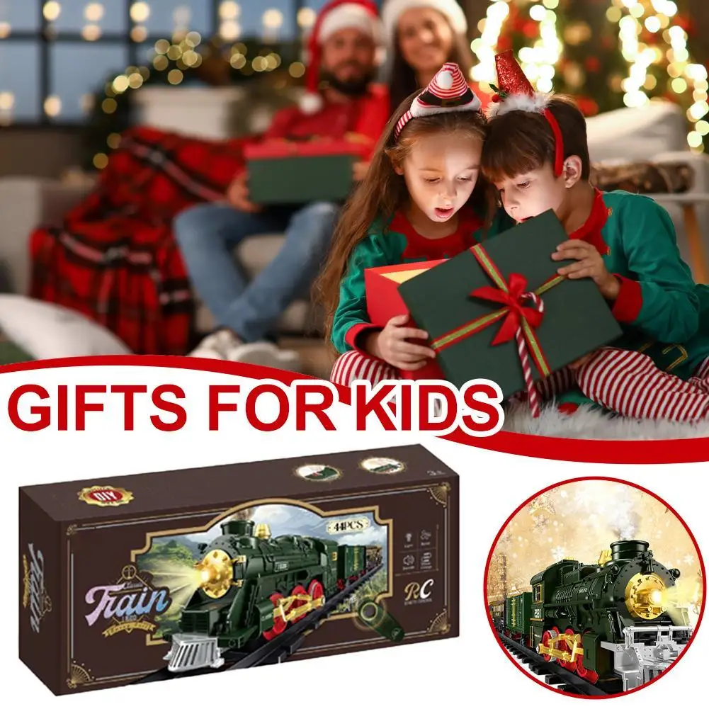 42 Pcs Christmas Train Set with Steam Spray Remote Control Realistic Sound Track Holiday Decor Kids Gift