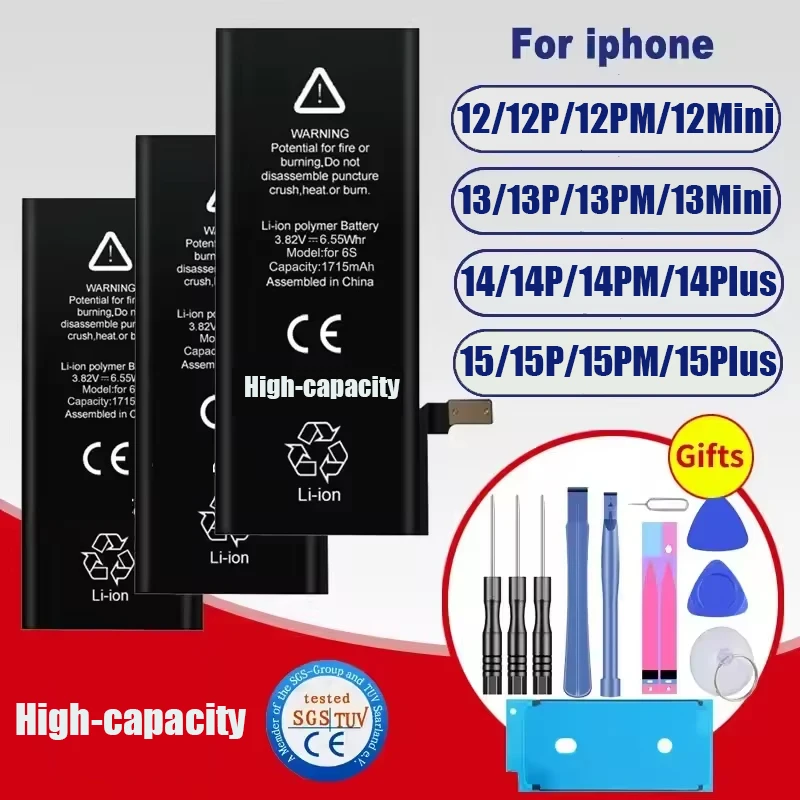 Hochleistungsakku für Apple iPhone 12 13 14 15 Pro Promax Mini Plus Echter Hochleistungs-Ersatzakku + kostenlose Werkzeuge