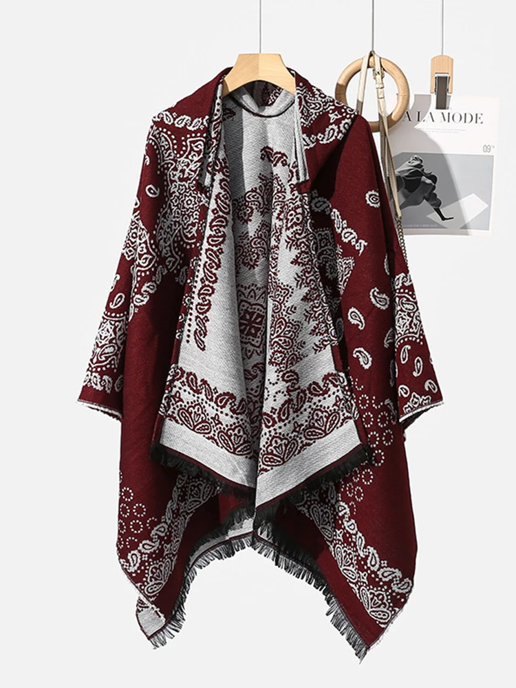 

Winter Women Men Scarf Layers Poncho Hooded Retro Boho Floral Print Wraps Shawl Scarve Capa Para Mujer Pashmina Cloak New Unisex