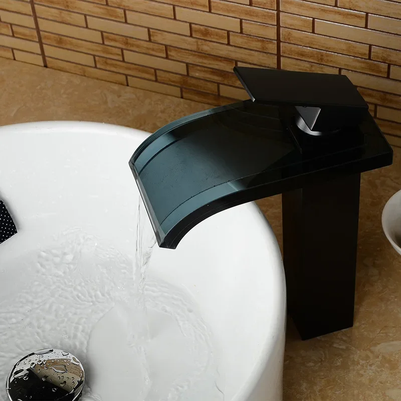 Vidric New design bathroom basin faucet black Waterfall Faucets hot and cold water single handle taps mixer