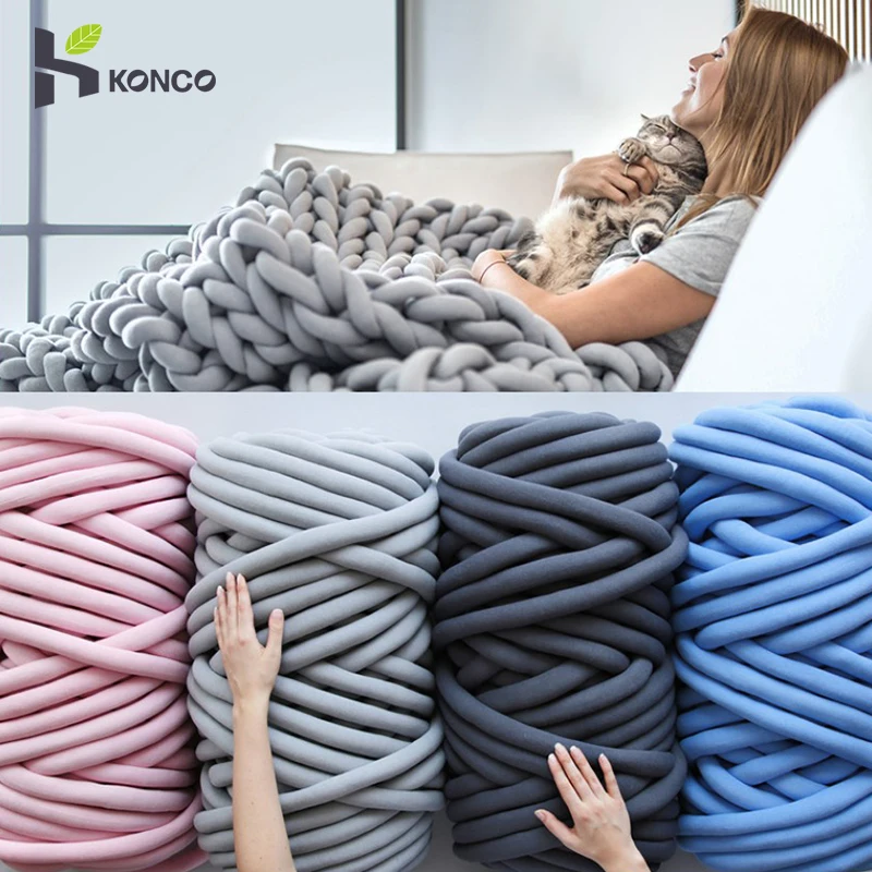 

1KG Velvet Thick Bulky Chunky Yarn Washable Softee Hand Knitting Giant Jumbo Tubular Yarn DIY Arm Hand-knit Blanket Pillow