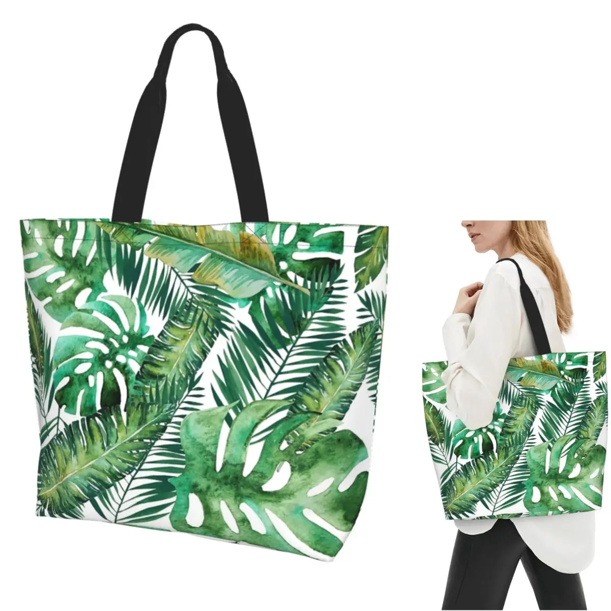 

Monstera Банановый пальмовый лист Сумка для покупок Холщовая сумка на плечо большой вместимости Сумка-шоппер для продуктов для женщин