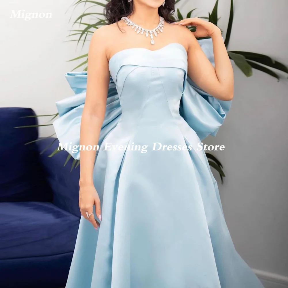 

Mignon Satin A-line Strapless Arab Bow Ruffle Prom Gown Floor Length Saudi Evening Formal Elegant Party Dress for Women 2023