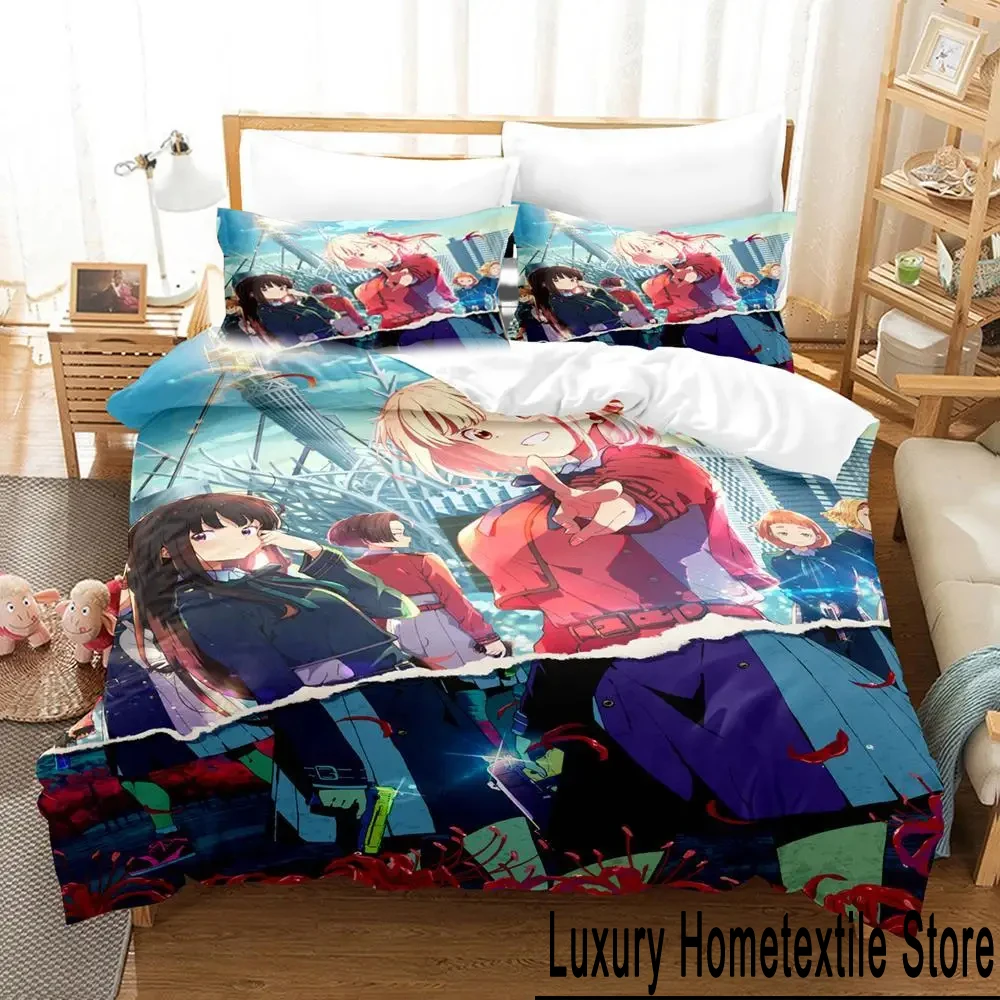 

Anime Lycoris Recoil Bedding Set Duvet Cover Bed Set Quilt Cover Pillowcase Comforter king Queen Size Boys Adult Bedding Set