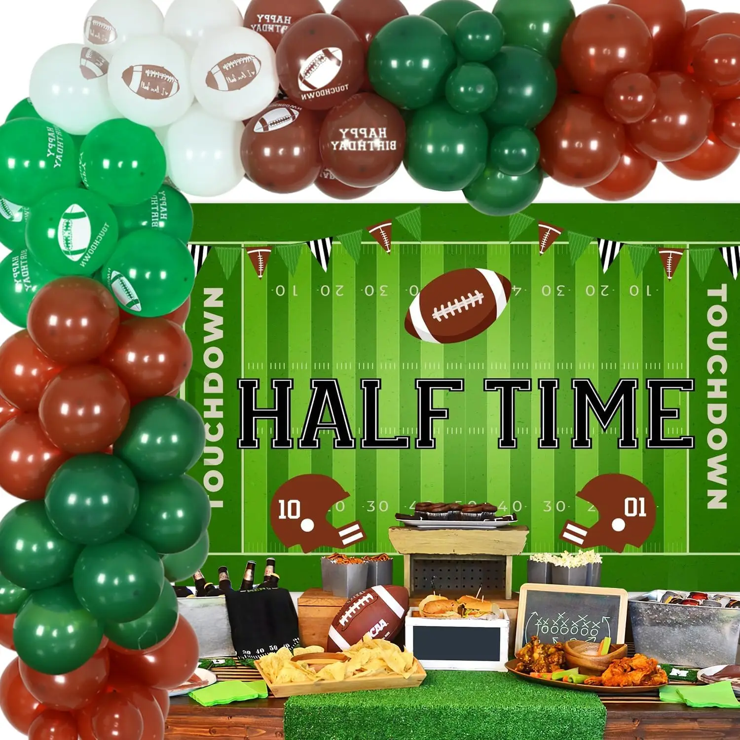 

Cheereveal Football Half Birthday Decorations, Football Half Time Backdrop Latex Balloons Arch Kit Touchdown 1/2 Birthday Decor