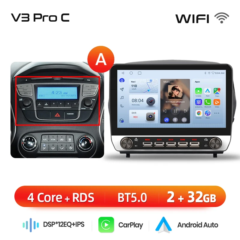 Junsun 10.1 "Knoppen Draadloze Carplay Android Auto Radio voor Hyundai Tucson 2 ix35 2009 2010-2015 Bluetooth GPS Navi 4G DSP